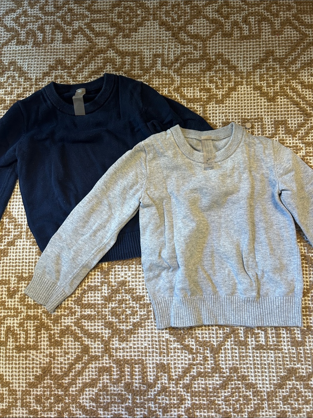 TWO Primary Kids Classic Crewneck Uniform Sweaters - Navy & Light Gray